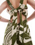 ASOS DESIGN square neck tie back linen midi sundress in green abstract print