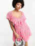 ASOS DESIGN Curve exclusive embroidered cut out mini dress with pephem and frills in pink