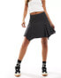 Pieces hanky hem mini skirt in black pinstripe