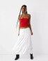 Bershka tie waist linen tiered maxi skirt in white