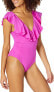 Trina Turk 285841 Women's Atlas Ruffle Plunge One Piece, Orchid, Size 12