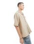 COLLUSION textured oversized revere short sleeve shirt with raw seam detail in ecru