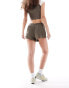 Monki waffle texture pull on shorts in khaki