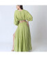 Women's Green Silk Co-Ord Set with Flowing Skirt with Slit and Crop Top with Dolman Sleeves