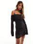 ASOS DESIGN 90s bardot mini dress with contrast mesh underlay in black