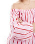 Stradivarius off shoulder top in pink stripe