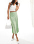 YAS satin midi skirt in light green - LGREEN