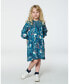 Toddler Girls Puffy Long Sleeve Viscose Dress Turquoise Printed Fairy Unicorn - Toddler|Child