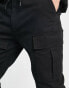 Topman skinny multi pocket cargo trousers in black