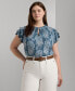 Plus Size Linen-Blend Tie-Neck Flutter-Sleeve Top