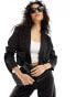 Pimkie box shoulder cropped blazer in black pinstripe