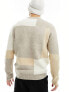 Only & Sons knitted crew neck jumper in tonal block patterm