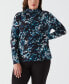 Plus Size Shadow Damask Print Ruched Mock Neck Top