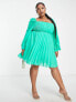 ASOS DESIGN Curve square neck pleated mini skater dress in emerald green