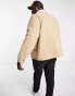 Threadbare Plus borg lined overshirt shacket in camel