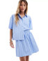 Pieces cotton stripe skirt co-ord in blue