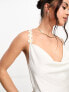 ASOS DESIGN satin cowl neck mini slip dress with daisy trim straps in ivory