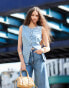 ASOS DESIGN denim waistcoat with cinched waist in mid blue co-ord