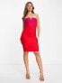 Vesper bandeau mini dress with notch detail in red and pink colour block