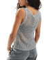 Monki metallic yarn open knitted tank top in silver