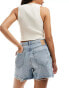 Pieces frayed bottom denim shorts in light blue