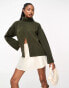 4th & Reckless front split roll neck jumper in khaki