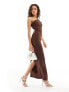 ASOS DESIGN Petite sculpted asymmetric maxi dress in chocolate