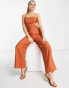 ASOS DESIGN linen tie back button side jumpsuit in terracotta