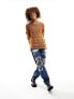 COLLUSION open stitch distressed jumper in orange & blue