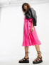 Only puff sleeve wrap midi dress in bright pink