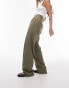 Topshop – Elegante Hose in Dunkelkhaki mit Wickeldetail am Bund, Kombiteil