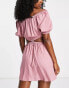 Esmee Exclusive beach square neckline mini summer dress with cut out detail at waist in dusty rose