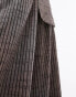 Topshop co-ord stripe linen wide leg pleated trouser in brown