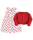 Toddler Girls Toddler|Child Cotton Dress and Cardigan Set, Red Hearts