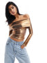 ASOS DESIGN off shoulder bronze foil long sleeve