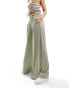 ASOS DESIGN wrap over waist pleated wide leg trouser in sage