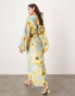 ASOS EDITION satin volume blouson sleeve satin midi dress in large floral print