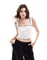 Bershka lettuce edge contrast trim milkmaid top in white & black