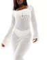 Aria Cove wide sleeve maxi crochet beach dress in white