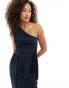 TFNC Bridesmaids one shoulder maxi dress with pleated detail in navy