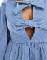 Pieces peplum hem tie front top in blue stripe