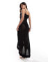 ASOS DESIGN knitted maxi dress with woven frill in black