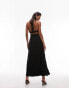 Topshop jersey textured mesh halter maxi dress in black