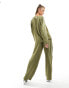 Flounce London satin floaty trousers in olive co-ord