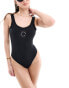 ASOS Weekend Collective scooped back swimsuit with embroidered logo in black rib