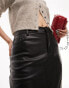 Topshop leather look denim styled maxi skirt in black