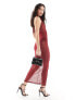 ASOS DESIGN mesh sleeveless maxi dress with corsage in oxblood