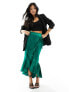 Flounce London Petite satin wrap midaxi skirt in emerald green