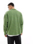 ASOS DEIGN oversized half zip sweatshirt in green with multicolour stripe