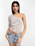 ASOS DESIGN one shoulder festival top with ruched side in paisley print